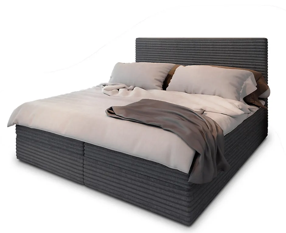 Masseno Lit Boxspring PISA 140X200 CM TILIA 90, Graphite, Lit avec matelas et rangement