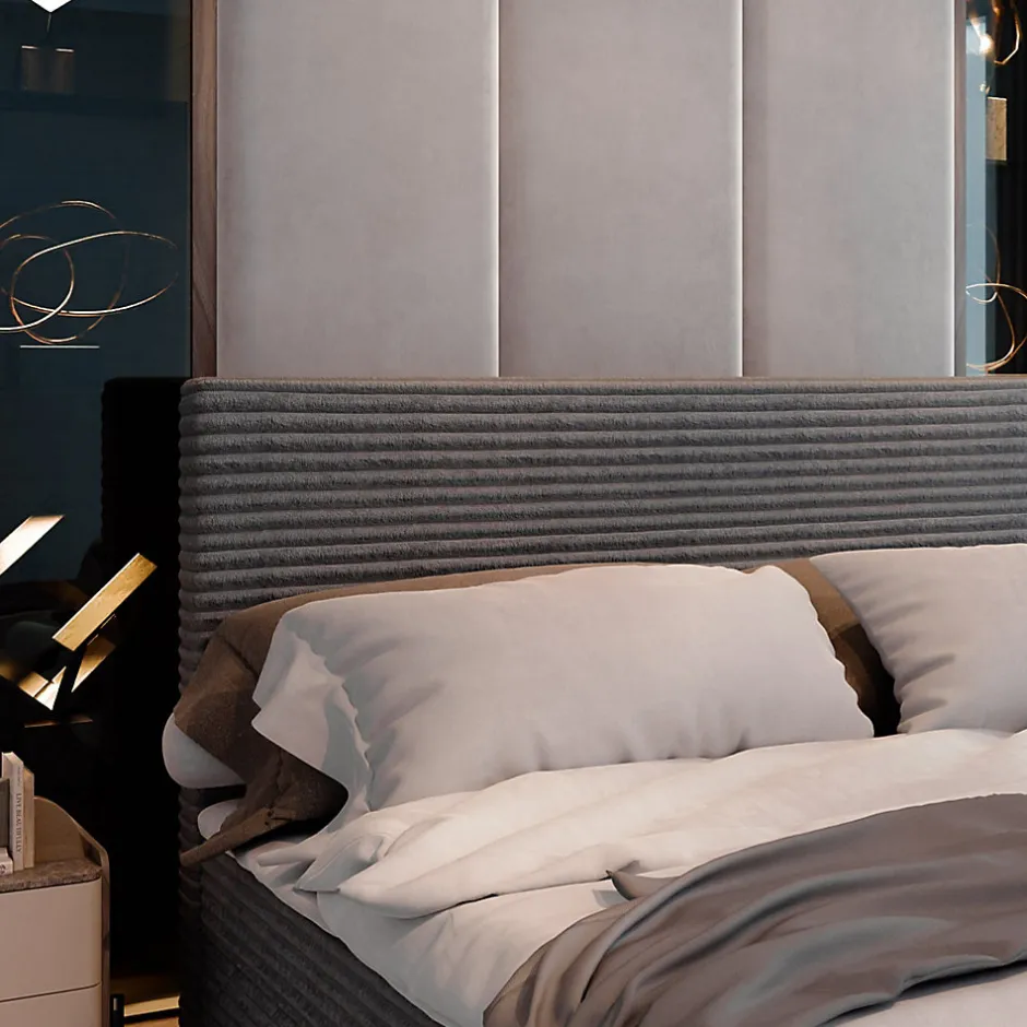 Masseno Lit Boxspring PISA 140X200 CM TILIA 90, Graphite, Lit avec matelas et rangement