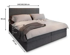Masseno Lit Boxspring PISA 180X200 CM TILIA 90, Graphite, Lit avec matelas et rangement
