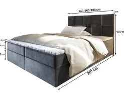 Masseno Lit Boxspring PRATA 180X200 CM PAROS 05, Gris clair, Lit avec matelas et rangement