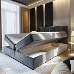 Masseno Lit Boxspring PRATA 180X200 CM PAROS 05, Gris clair, Lit avec matelas et rangement