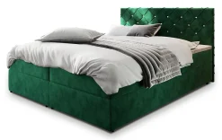 Masseno Lit Boxspring RIVA 140X200 CM MAGIC VELVET 2225, Vert foncé, Lit avec matelas et rangement