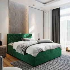 Masseno Lit Boxspring RIVA 140X200 CM MAGIC VELVET 2225, Vert foncé, Lit avec matelas et rangement