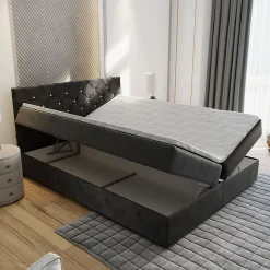 Masseno Lit Boxspring RIVA 140X200 CM MAGIC VELVET 2225, Vert foncé, Lit avec matelas et rangement