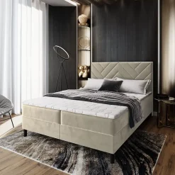 Masseno Lit Boxspring ROKIS 160X200 CM MONOLITH 04, Crème, Lit avec matelas et rangement Sale