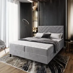 Masseno Lit Boxspring ROKIS 140X200 CM MONOLITH 84, Gris clair, Lit avec matelas et rangement Hot