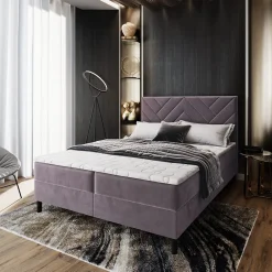 Masseno Lit Boxspring ROKIS 180X200 CM MONOLITH 62, Lilas, Lit avec matelas et rangement