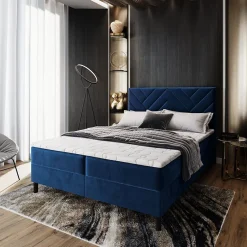 Masseno Lit Boxspring ROKIS 140X200 CM MONOLITH 77, Bleu, Lit avec matelas et rangement