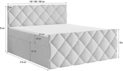 Masseno Lit Boxspring ROVARI 160X200 CM KRONOS 15, Gris, Lit avec matelas et rangement Outlet