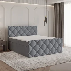 Masseno Lit Boxspring ROVARI 160X200 CM KRONOS 15, Gris, Lit avec matelas et rangement Outlet