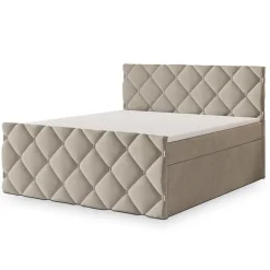 Masseno Lit Boxspring ROVARI 180X200 CM PAROS 02, Beige, Lit avec matelas et rangement