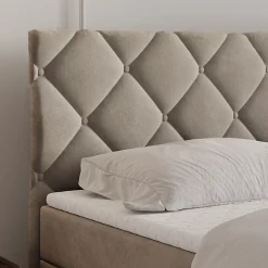 Masseno Lit Boxspring ROVARI 180X200 CM PAROS 02, Beige, Lit avec matelas et rangement