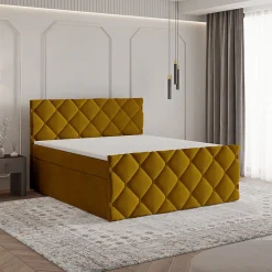 Masseno Lit Boxspring ROVARI 180X200 CM KRONOS 01, Jaune, Lit avec matelas et rangement