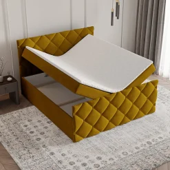 Masseno Lit Boxspring ROVARI 180X200 CM KRONOS 01, Jaune, Lit avec matelas et rangement