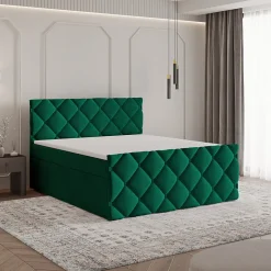 Masseno Lit Boxspring ROVARI 140X200 CM KRONOS 19, Vert foncé, Lit avec matelas et rangement