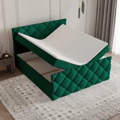 Masseno Lit Boxspring ROVARI 140X200 CM KRONOS 19, Vert foncé, Lit avec matelas et rangement