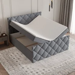 Masseno Lit Boxspring ROVARI 140X200 CM KRONOS 15, Gris, Lit avec matelas et rangement Online