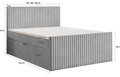 Masseno Lit Boxspring TERVAN 160X200 CM KRONOS 07, Noir, Lit avec matelas et rangement