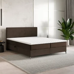 Masseno Lit Boxspring TORREL 180X200 CM POSO 06 + KRONOS 06, Marron, Lit avec matelas et rangement