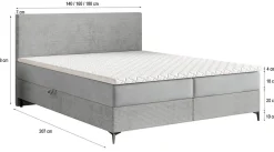 Masseno Lit Boxspring TORREL 180X200 CM POSO 06 + KRONOS 06, Marron, Lit avec matelas et rangement
