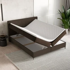 Masseno Lit Boxspring TORREL 180X200 CM POSO 06 + KRONOS 06, Marron, Lit avec matelas et rangement