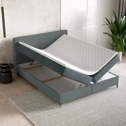 Masseno Lit Boxspring TORREL 140X200 CM POSO 60 + PAROS 06, Gris, Lit avec matelas et rangement