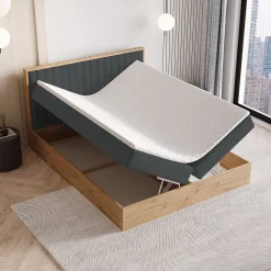 Masseno Lit Boxspring VARELI 140X200 CM SORO 97, Graphite, Lit avec matelas et rangement Discount