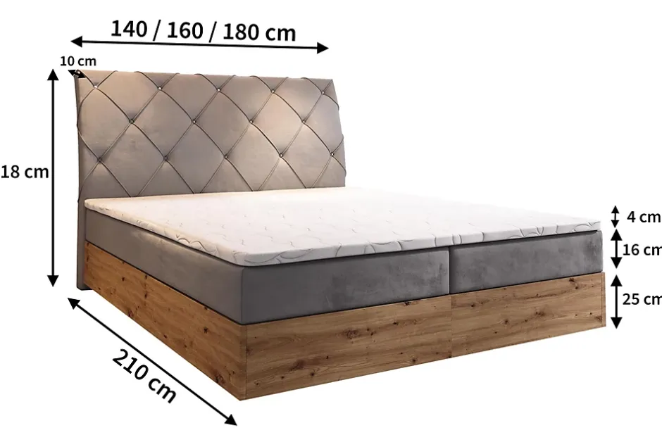 Masseno Lit Boxspring VELLANO 160X200 CM KRONOS 01, Jaune, Lit avec matelas et rangement New