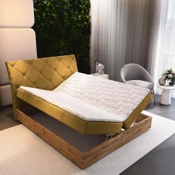 Masseno Lit Boxspring VELLANO 160X200 CM KRONOS 01, Jaune, Lit avec matelas et rangement New