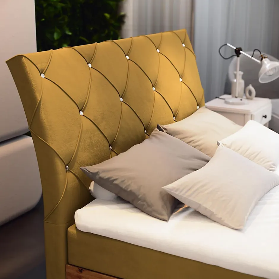 Masseno Lit Boxspring VELLANO 160X200 CM KRONOS 01, Jaune, Lit avec matelas et rangement New