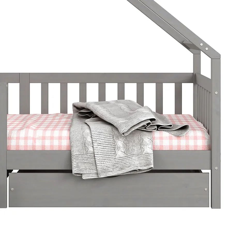 Idimex Lit cabane asymétrique ALVA avec tiroirs, 90 x 200 cm en pin massif lasuré gris Best