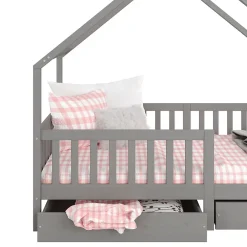 Idimex Lit cabane asymétrique ALVA avec tiroirs, 90 x 200 cm en pin massif lasuré gris Best