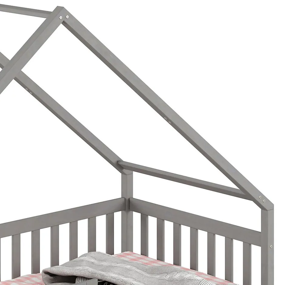 Idimex Lit cabane asymétrique ALVA avec tiroirs, 90 x 200 cm en pin massif lasuré gris Best