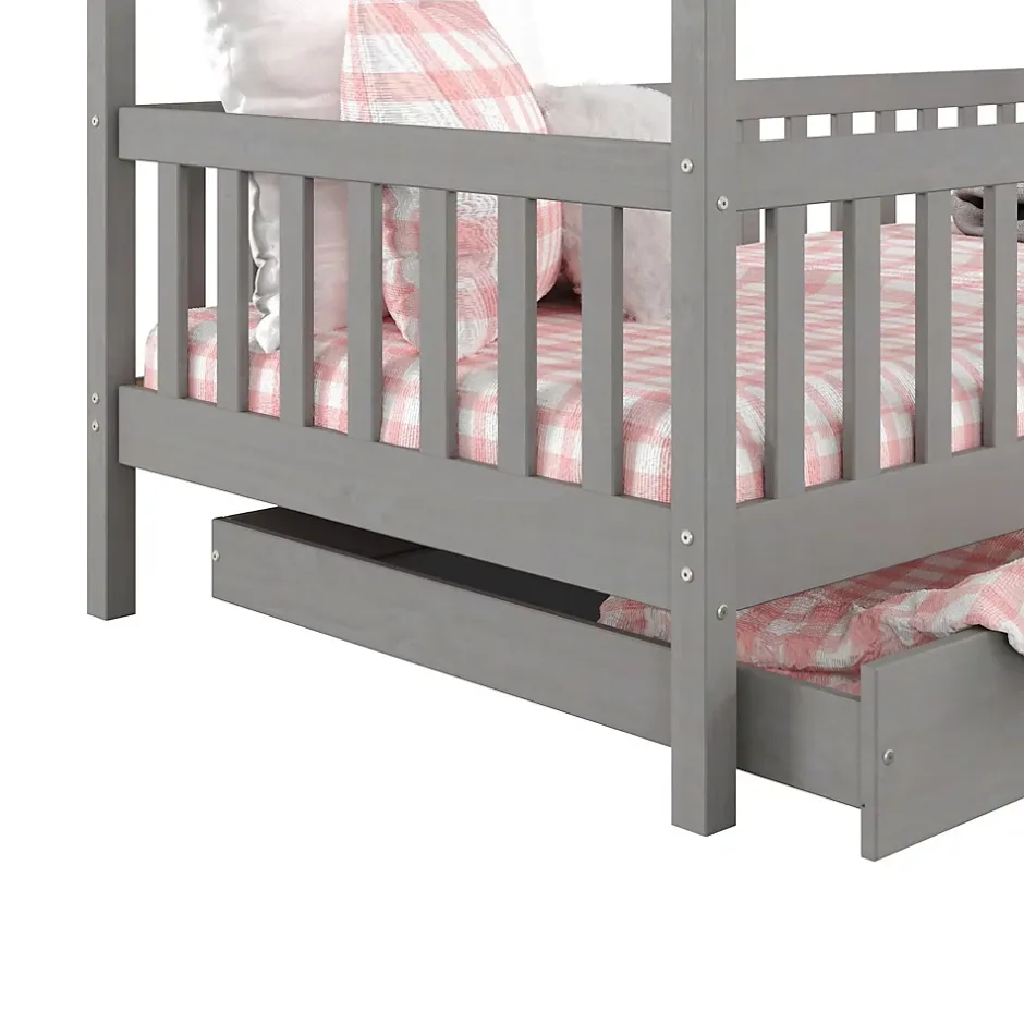 Idimex Lit cabane asymétrique ALVA avec tiroirs, 90 x 200 cm en pin massif lasuré gris Best