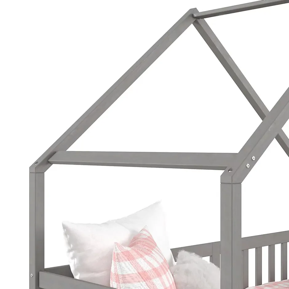 Idimex Lit cabane asymétrique ALVA avec tiroirs, 90 x 200 cm en pin massif lasuré gris Best