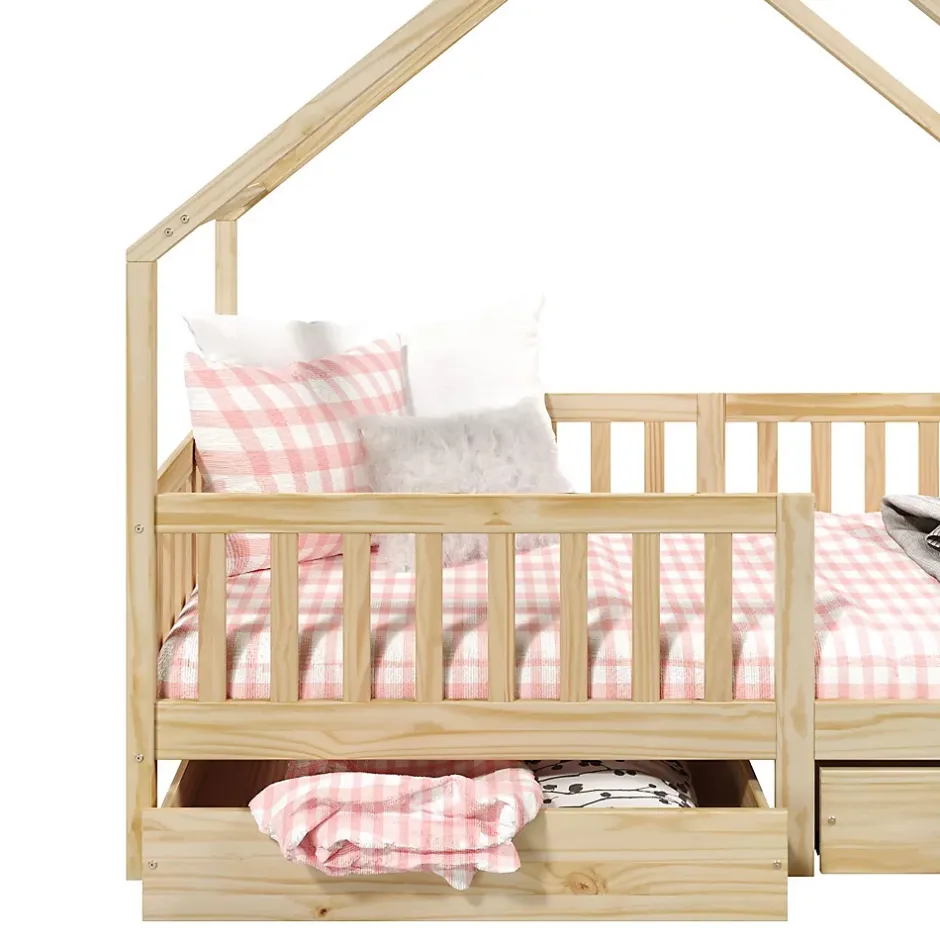 Idimex Lit cabane asymétrique ALVA avec tiroirs, 90 x 190 cm en pin massif finition naturelle Discount
