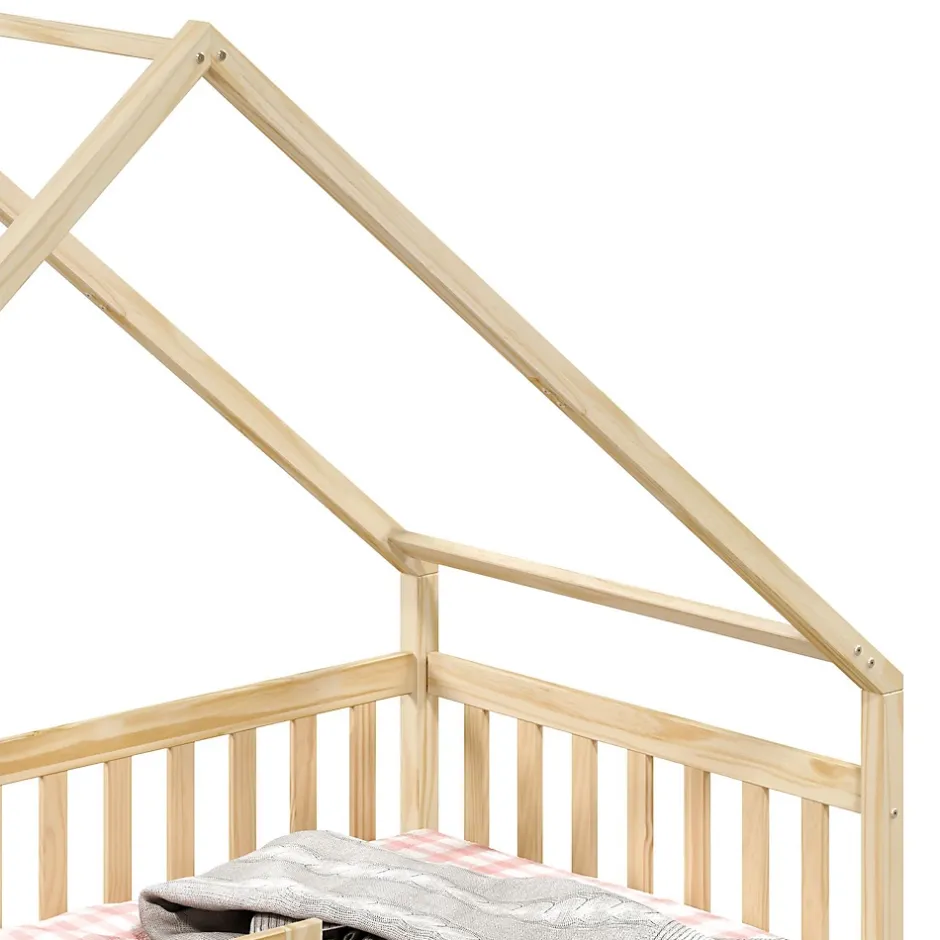 Idimex Lit cabane asymétrique ALVA avec tiroirs, 90 x 190 cm en pin massif finition naturelle Discount