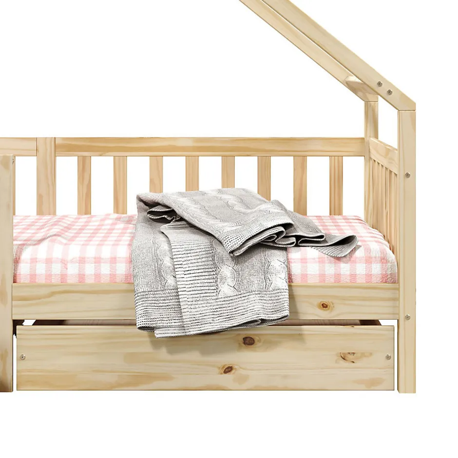Idimex Lit cabane asymétrique ALVA avec tiroirs, 90 x 190 cm en pin massif finition naturelle Discount