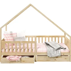 Idimex Lit cabane asymétrique ALVA avec tiroirs, 90 x 190 cm en pin massif finition naturelle Discount
