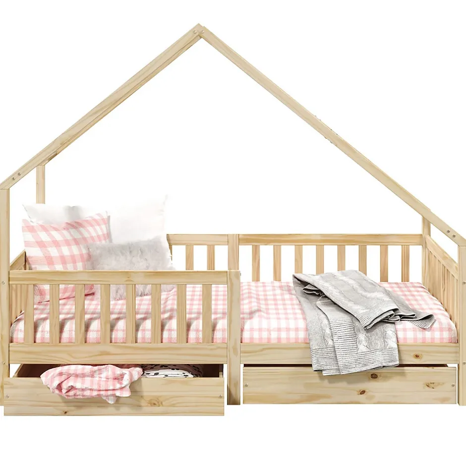 Idimex Lit cabane asymétrique ALVA avec tiroirs, 90 x 190 cm en pin massif finition naturelle Discount