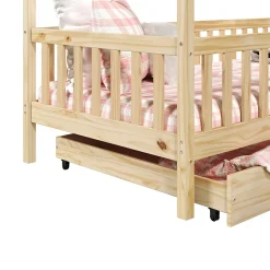 Idimex Lit cabane asymétrique ALVA avec tiroirs, 90 x 190 cm en pin massif finition naturelle Discount
