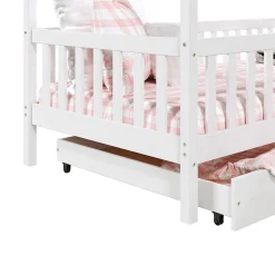 Enfant Idimex Lit cabane asymétrique ALVA avec tiroirs, 90 x 200 cm en pin massif lasuré blanc