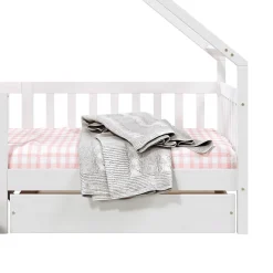 Enfant Idimex Lit cabane asymétrique ALVA avec tiroirs, 90 x 200 cm en pin massif lasuré blanc