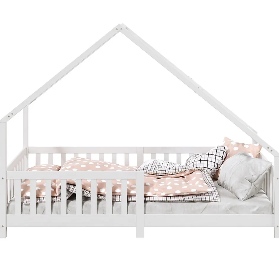 Idimex Lit cabane asymétrique CORA 90 x 190 cm en pin massif lasuré blanc Best