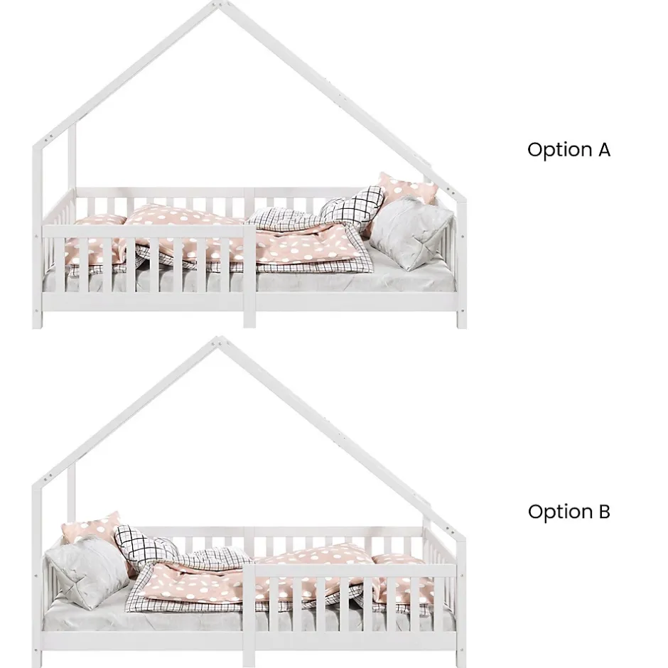 Idimex Lit cabane asymétrique CORA 90 x 190 cm en pin massif lasuré blanc Best