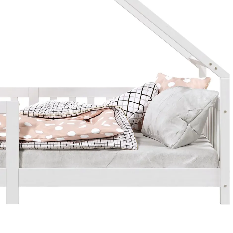 Idimex Lit cabane asymétrique CORA 90 x 190 cm en pin massif lasuré blanc Best