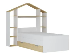 Enfant Vente-unique Lit cabane 90 x 190 cm - Coloris : Blanc et naturel + Matelas - JERACO