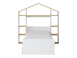 Enfant Vente-unique Lit cabane 90 x 190 cm - Coloris : Blanc et naturel + Matelas - JERACO