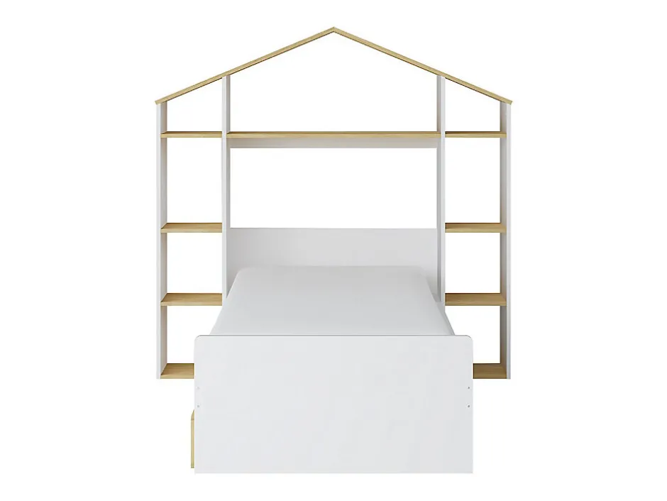 Enfant Vente-unique Lit cabane 90 x 190 cm - Coloris : Blanc et naturel + Matelas - JERACO