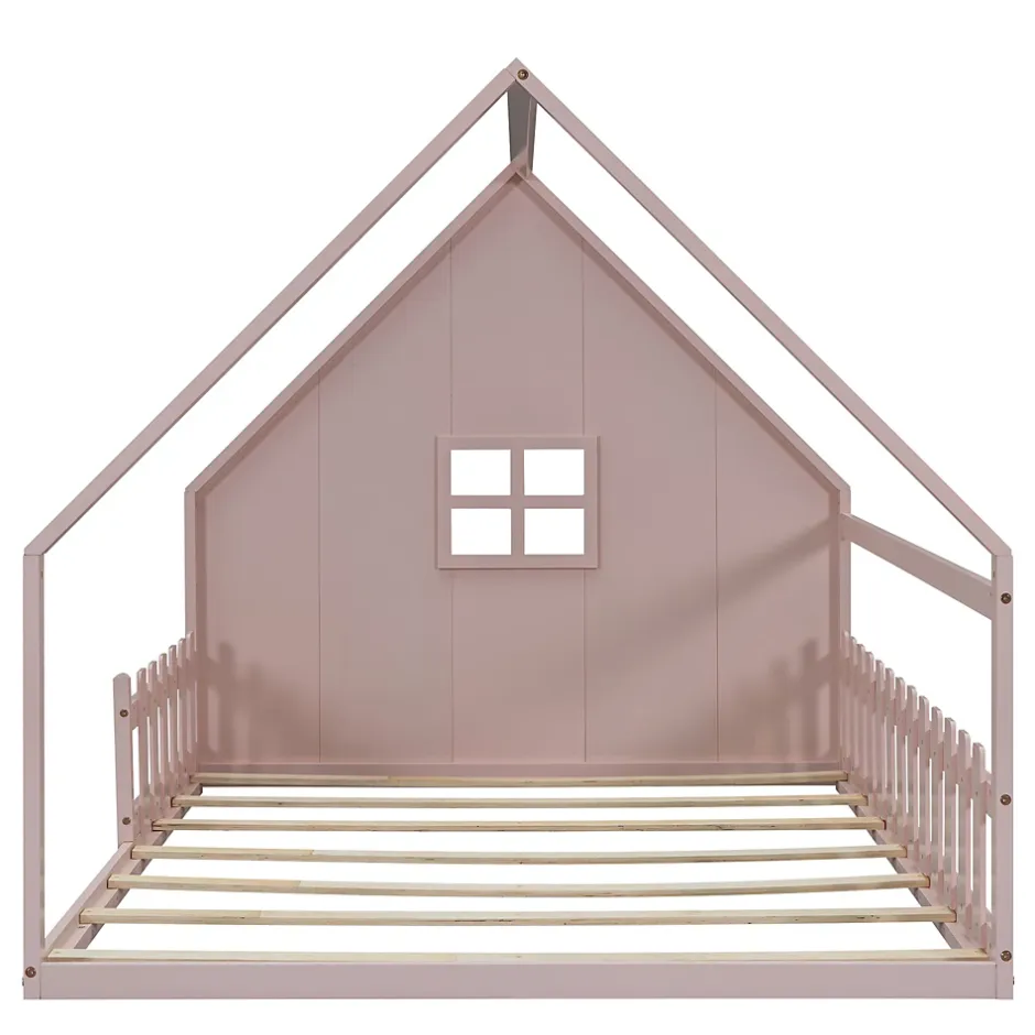 Okwish Lit cabane 140 x 200 cm - Lit double enfant avec barrières - Pin + MDF - Sans matelas - Rose Sale